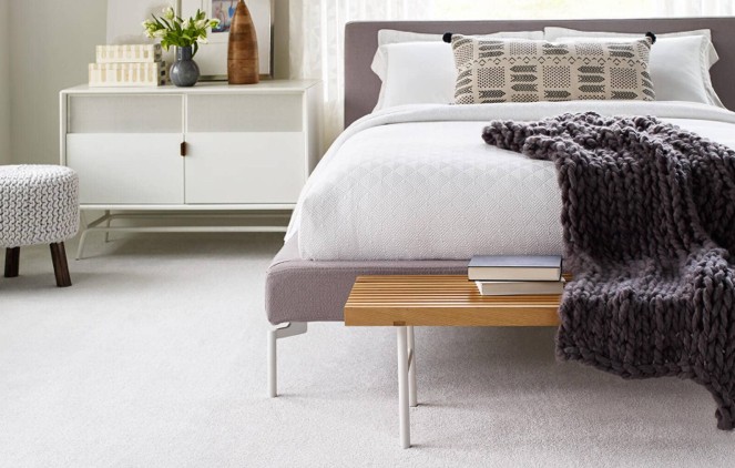 Bedroom white carpet floor | Corvin's Furniture & Flooring